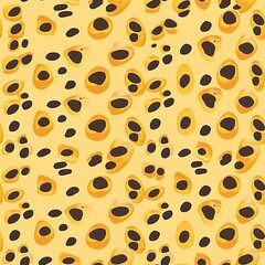 The image depicts a repetitive pattern of abstract, organic shapes in shades of yellow and black