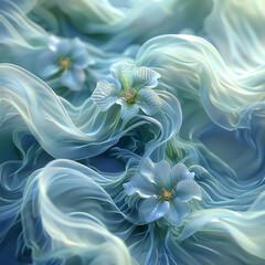 flower design with glowing light effects and ethereal light blue and silver background using digital art techniques.