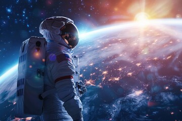 astronaut in space suit, planet earth