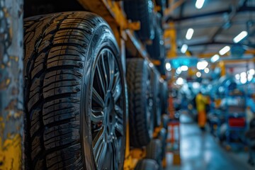 Fototapeta na wymiar Tires in the auto repair service center