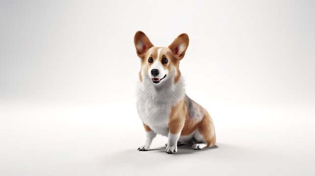  Welsh Corgi Breed Dog Sitting on a White Background