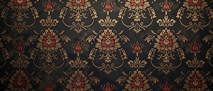 Persian wallpaper design inspired by the Achaemenid Empire. Intricate design and scrolling floral motifs. Vibrant resource background.	