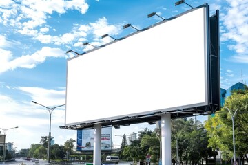 Empty billboard mockup on a bright day, with ample space for advertising content. Outdoor marketing concept