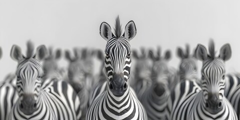 A Herd of Zebras Captured in Striking Monochrome Contrast Standing Tall and Captivating Against a...