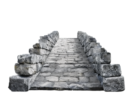 Ancient stone bridge extends into the distance isolate on transparent background, cutout, png