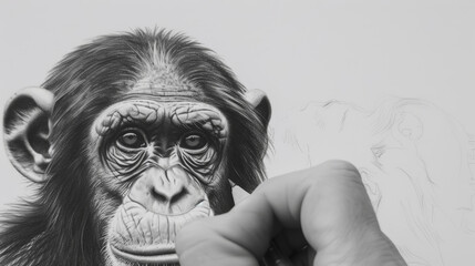 Expressive Sketch: A Chimpanzee's Portrait in Pencil. Generative AI