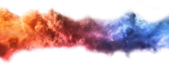 A nebula, its clouds of gas and dust forming a cosmic rainbow isolated on white background - obrazy, fototapety, plakaty