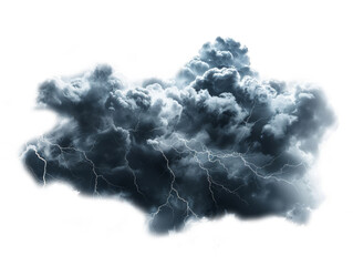 A thunderstorm, the clouds illuminated by flashes of lightning isolated on white background
