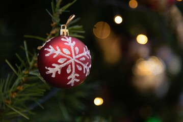 red ball on christmas tree