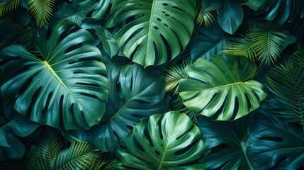 Tropical green leaves background, nature and environment concept design.