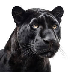 A portrait of a black panther isolated on a transparent background