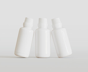White Blank Bottle For Medicine Or Beauty Product on white Background, Copy Space. Empty Space. Minimalism. 3d rendering 