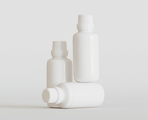 White Blank Bottle For Medicine Or Beauty Product on white Background, Copy Space. Empty Space. Minimalism. 3d rendering 