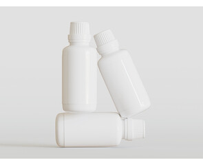 White Blank Bottle For Medicine Or Beauty Product on white Background, Copy Space. Empty Space. Minimalism. 3d rendering 
