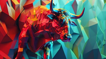 An angry bull on an abstract colorful background. Illustration
