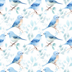 Watercolor Blue Birds on Branch
