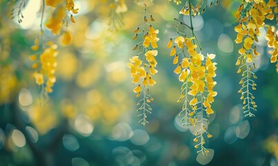Laburnum flowers contrasting against green foliage
