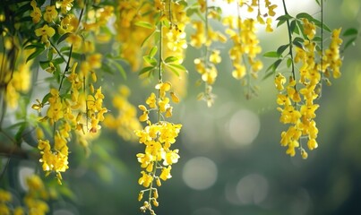Laburnum flowers swaying in the breeze