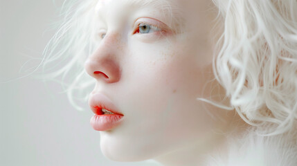 Portrait of albino woman in profile