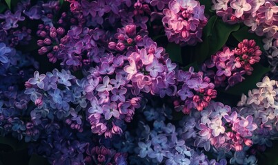 Lilac blooms in various shades of purple