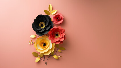 Hintergrund Druck Motiv mit schönen Blumen aus  Papier mit Platzhalter, ai generativ - obrazy, fototapety, plakaty