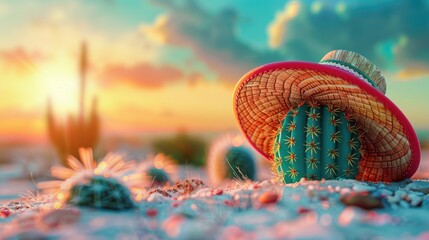 Happy cinco de mayo, a celebration of mexican culture, featuring cactus, tacos, and the vibrant spirit of mexico, honoring heritage and unity in fiesta. - obrazy, fototapety, plakaty