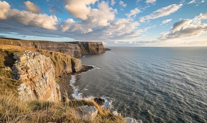 A coastal cliff overlooking the vast expanse of the ocean - obrazy, fototapety, plakaty