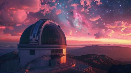Fototapeta na wymiar Telescope Atop Mountain Under Cloudy Sky