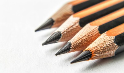Graphite pencils lying on a blank sheet of white paper