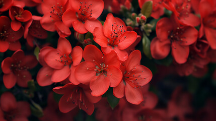 Zbliżenie na czerwone kwiaty z gatunku Rhododendron japonicum - obrazy, fototapety, plakaty