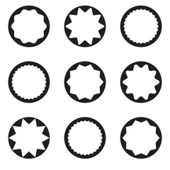 Wavy Edge Zigzag circle stroke icon set, Hollow Circle Stroke Icon set of 9icon, Isolated on a white background. - obrazy, fototapety, plakaty