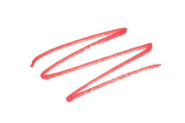 Red pen line template on a white background. Felt-tip pen mark. Hand drawn red marker line stroke. Colorful highlighter marker.