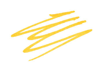 Yellow pen line template on a white background. Felt-tip yellow pen mark. Hand drawn yellow marker line stroke. Colorful highlighter marker.