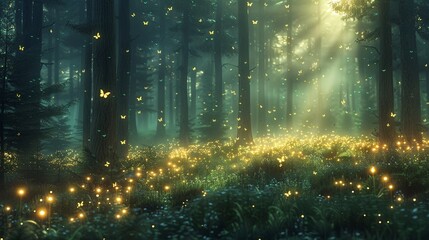 Obraz na płótnie Canvas Mystic Forests enchanted by fireflies