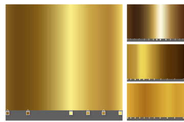 Design for wallpaper, background, wrapping, fabric. Light, realistic, elegant, shiny, metallic and gold gradient vector illustration. Shiny golden metallic foil gradient set. Social media wallpaper.