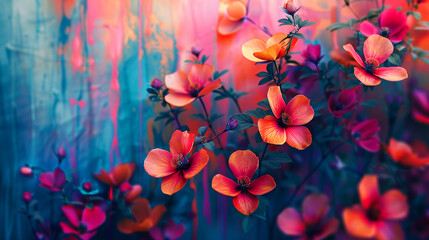 Floral aesthetics in vivid colors on an innovative artistic background - obrazy, fototapety, plakaty