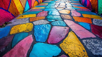 Brightly colored street art covering every surface
