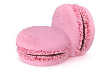 Pink macarons on isolated white background.