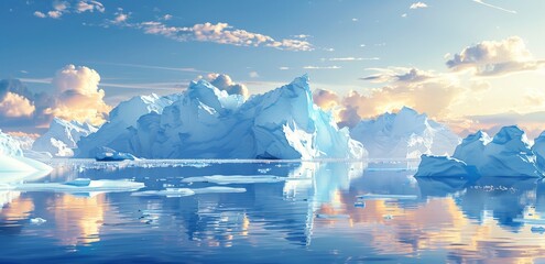 Group of Icebergs Floating on Water