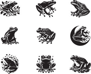 frog  silhouette  black color . white color background 