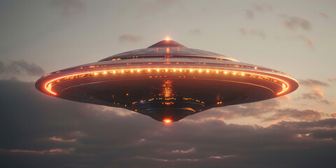 alien flying saucer,ufo on dark sky background