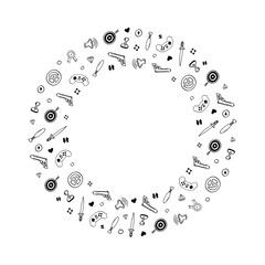 round frame of game equipment in hand drawn style