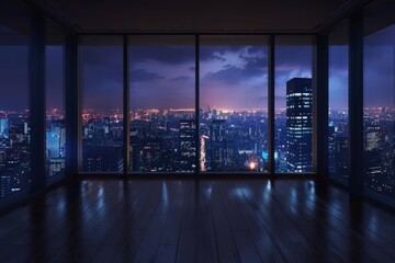 Evening Cityscape Seen From Empty Room