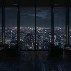 Fototapeta na wymiar City View at Night From Room