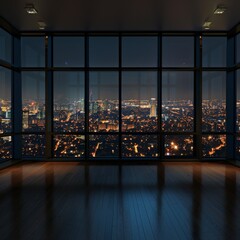 Empty Room With City View at Night