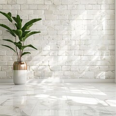 Potted Plant on White Tiled Floor