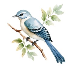 Watercolor Blue Jay Bird on a Branch