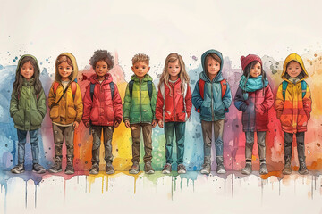 Digital illustrations of children advocating for LGBTQ+ rights and gender equality, challenging discrimination and promoting acceptance and inclusion for all.