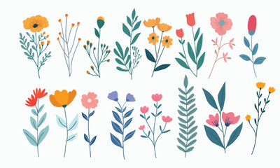 Collection of Cute, Crafted Flower Doodle Elements