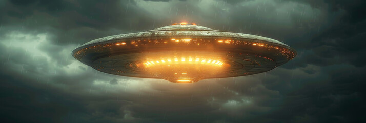 alien flying saucer,ufo on dark sky background